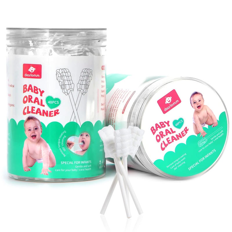dearlomum Baby Tongue Cleaner, Newborn Toothbrush, 48PCS Disposable Infant Clean Mouth,Gauze Gum Cleaner Baby Oral Cleaning Stick Dental Care for 0-36 Month - Image 1